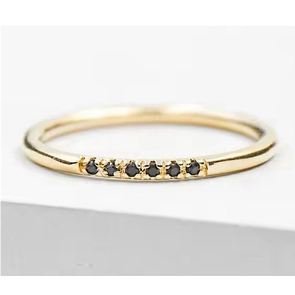 Dainty 14k Gold Plated S925 Black Melee Diamond Ring, Size 7